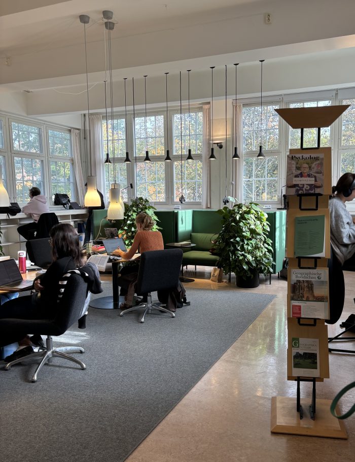 Studenter som pluggar på samhällsvetenskapliga biblioteket.